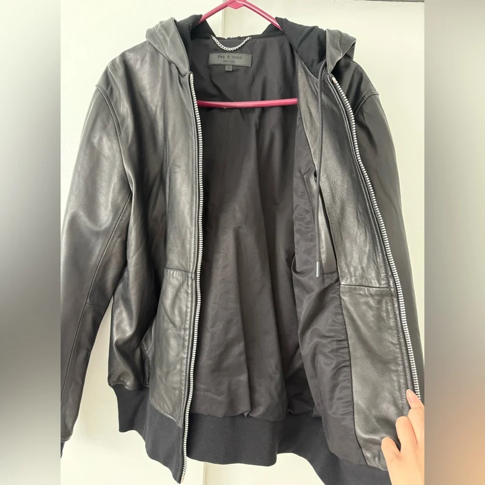 Rag & Bone Men’s Leather Jacket with Hood - Med